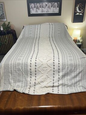 Cream & Gray Textured Boho queen duvet cover